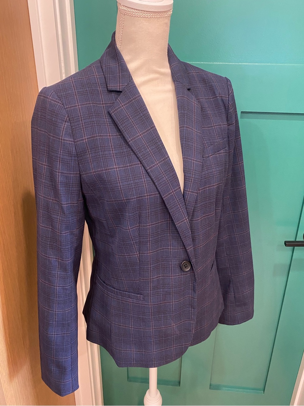 Banana Republic Women's Navy Blue Plaid Blazer